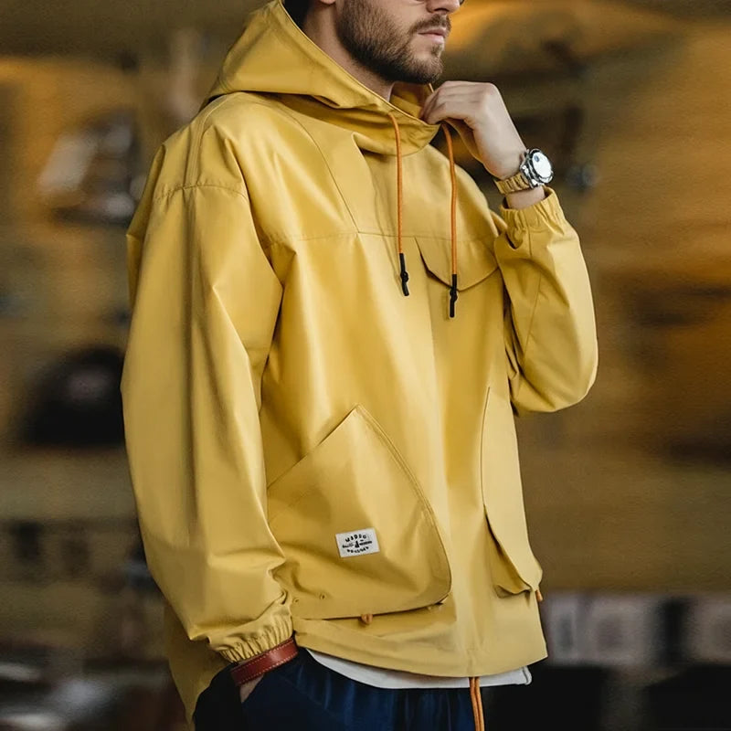 Casual Outdoor Multi-pocket Hooded Men's Jackets Spring Fall Loose Windbreak Parka Ginger Climbing Outerwear Track Jacket