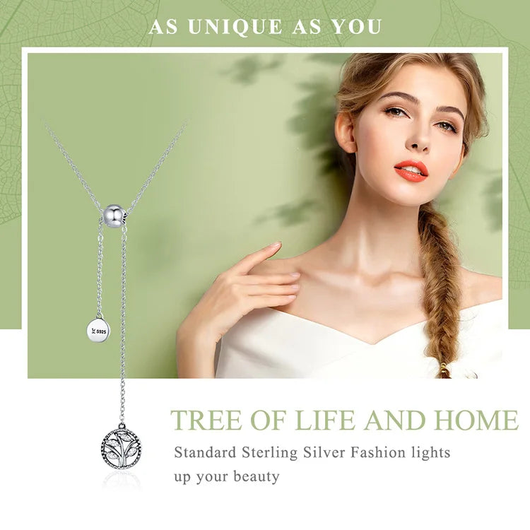 Genuine 925 Sterling Silver Tree of Life & House Letter Link Chain Necklaces & Pendants Authentic Silver Jewelry SCN106