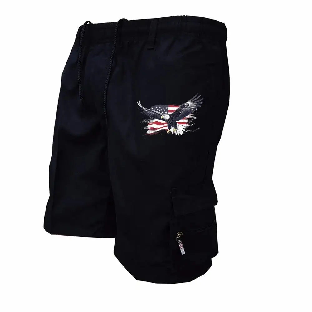 2026 Male Cargo Shorts Elastic Waist Cycling Shorts Multi-pockets Loose Work Short Pants Outdoor Sport Printed Casual Shorts