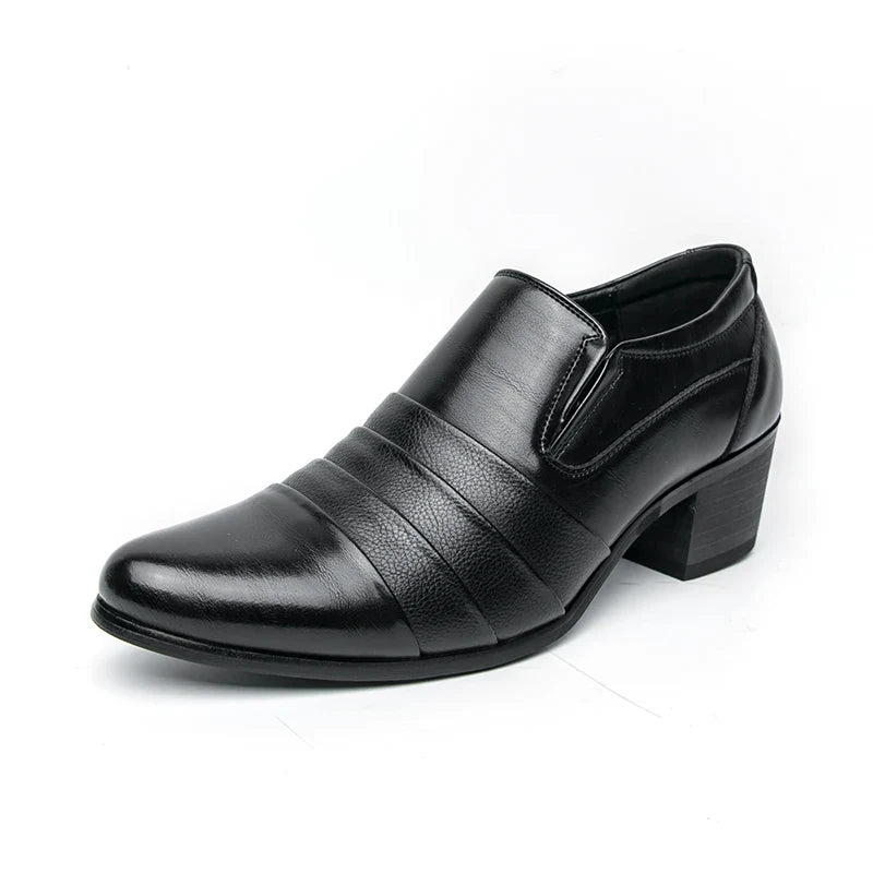 Leather Men's High Heel Dress Shoes British Style Elevator Business Oxford Footwear for Wedding Party Male Increasing Loafers
