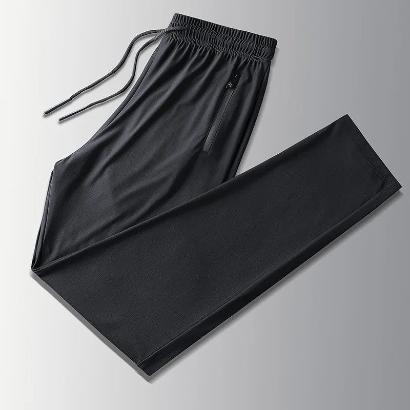 Men's Ice Silk Quick Drying Long Pants Summer Thin Breathable Loose Fitting Outdoor Running Sports Fitness Straight Leg Pants