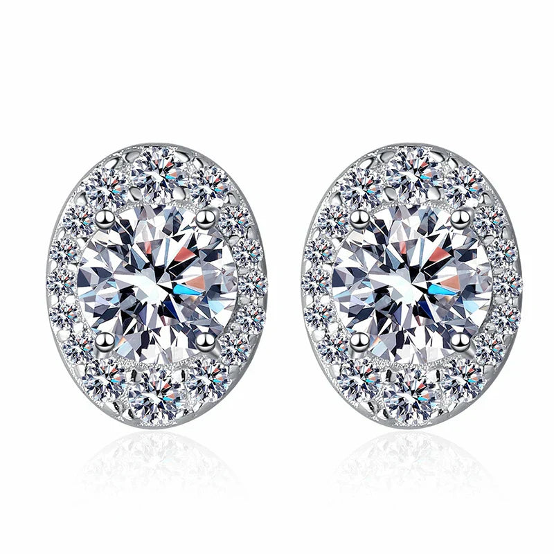 1cttw D Color Moissanite Stud Earrings for Women Oval Design Sparkling Lab Diamond 925 Sterling Silver Jewelry Wholesale