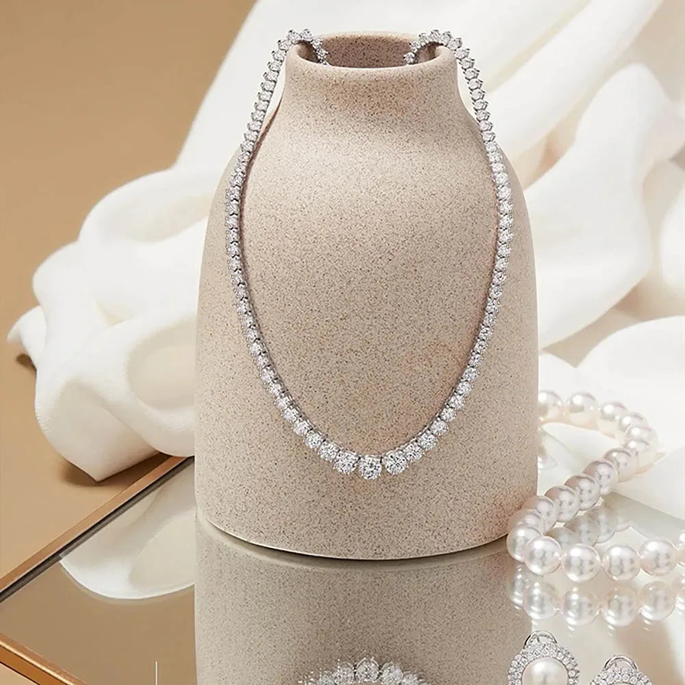 Riviera Necklaces Full Moissanite Tennis Necklace for Women 925 Sterling Silver Size Gradient Diamond Choker with Certificate