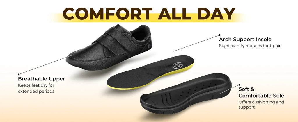 Men's Wide Walking Shoes Hook and Loop Comfortable Leather Business Shoes Orthopedic Diabetic Shoes for Swollen Feet