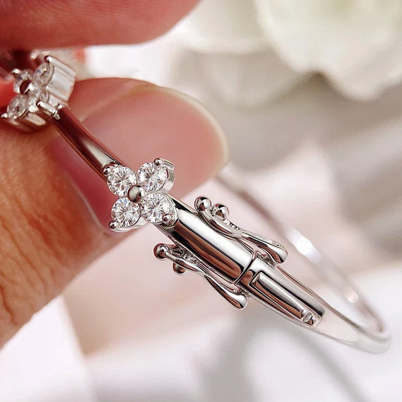 Certified 2.5mm Round Flower Moissanite Bangle for Women Original Pure 925 Sterling Silver Bracelet Luxury Female Jewelry