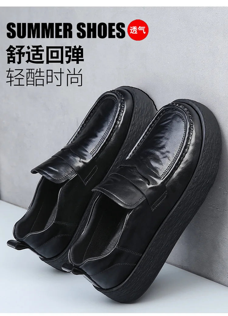 Height-increasing Business Casual Loafers for Men 2026 Spring New Black Designer Shoes Male Fashion Genuine Leather Shoe Man