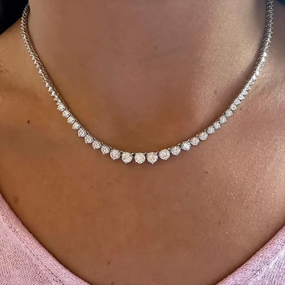 3-Claw Setting Full Moissanite Tennis NecklaceCertified Certificate 925 Silver 3-4.5mm Size Gradient Diamond Necklaces for Women
