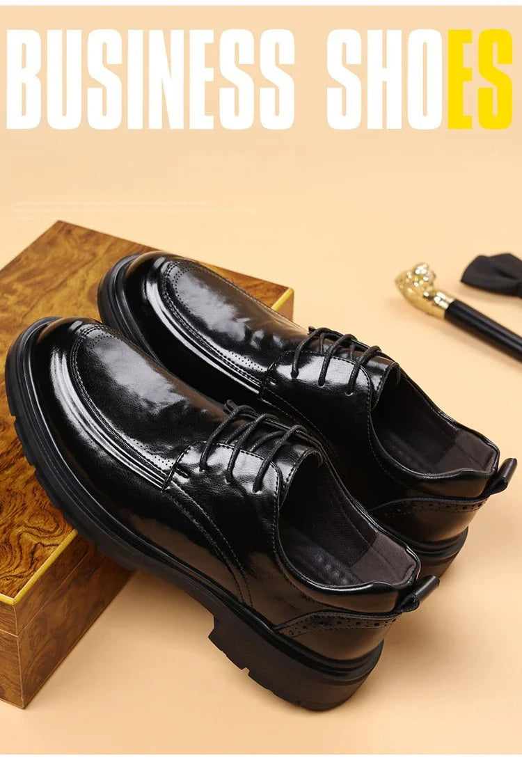 Spring Autumn Business Leather Shoes for Men Solid Color Lace Designer Big Head Dress Shoes Male Fashion Platform Casual Shoe