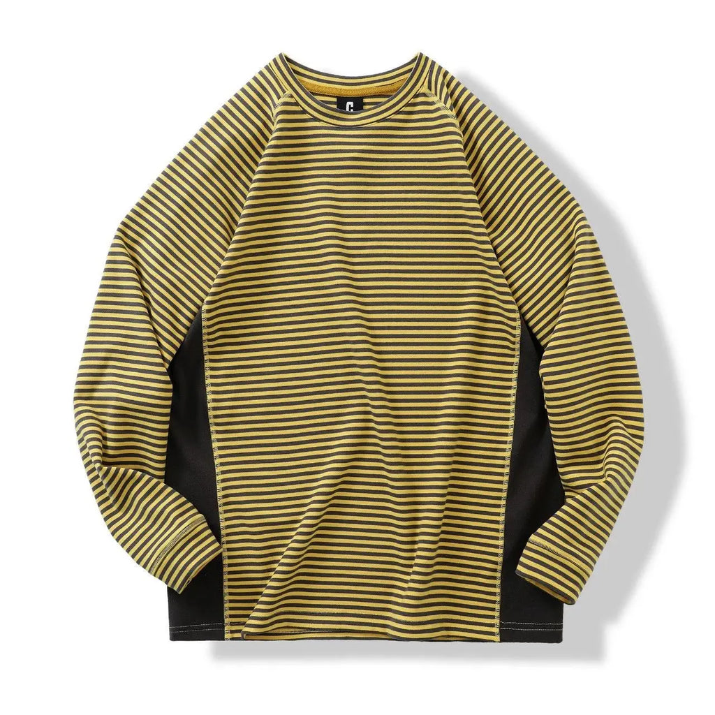 Insulated Patchwork Striped Sweatshirt with Contrast Details Unisex, Loose-fitting Spring and Autumn Undershirt.