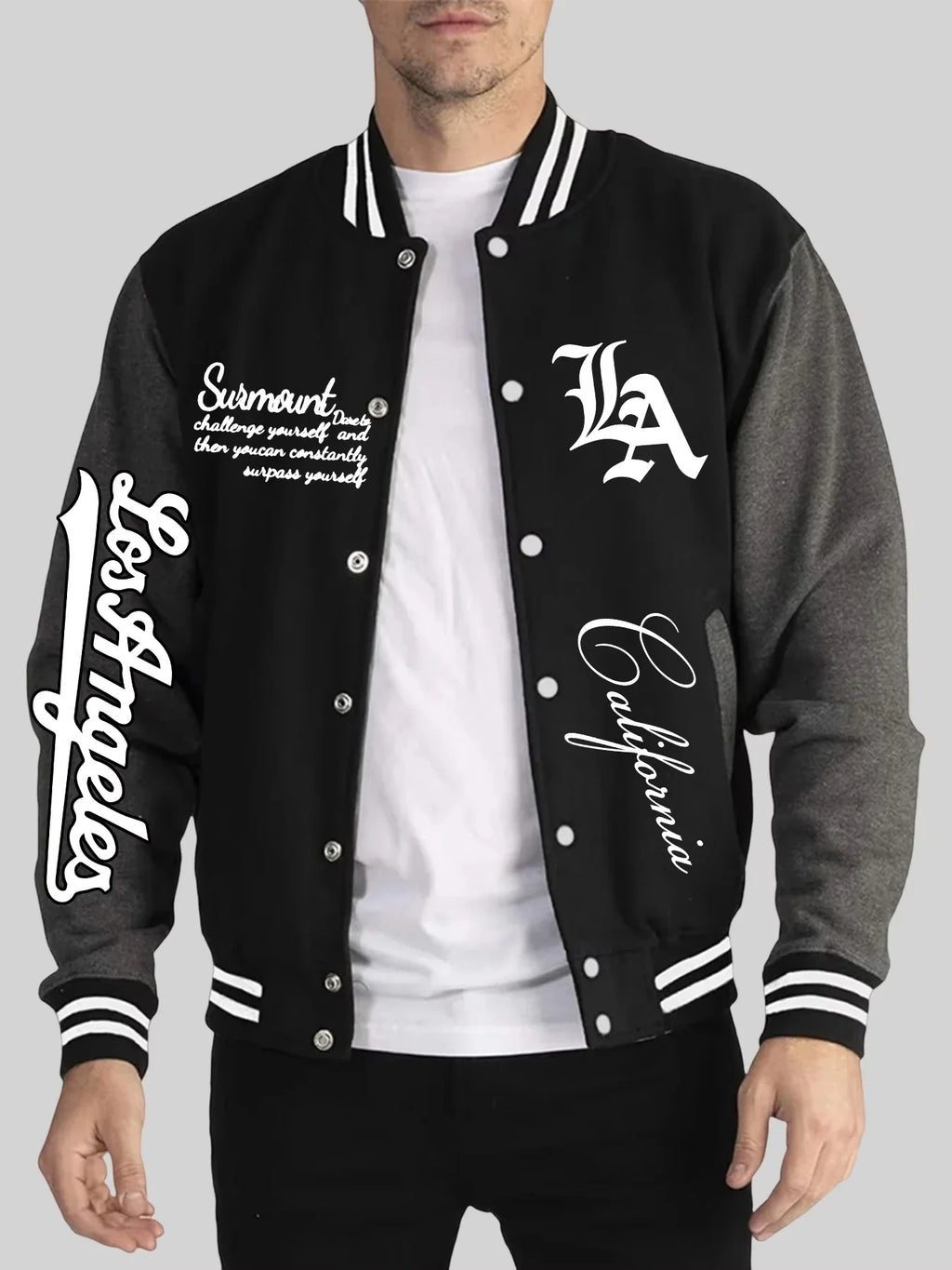 Los Angeles Art Letter Prints 2 Colors Tops Men Autumn Winter Casual Jackets Fashion Soft Baseball Jersey Loose Sports Clothes