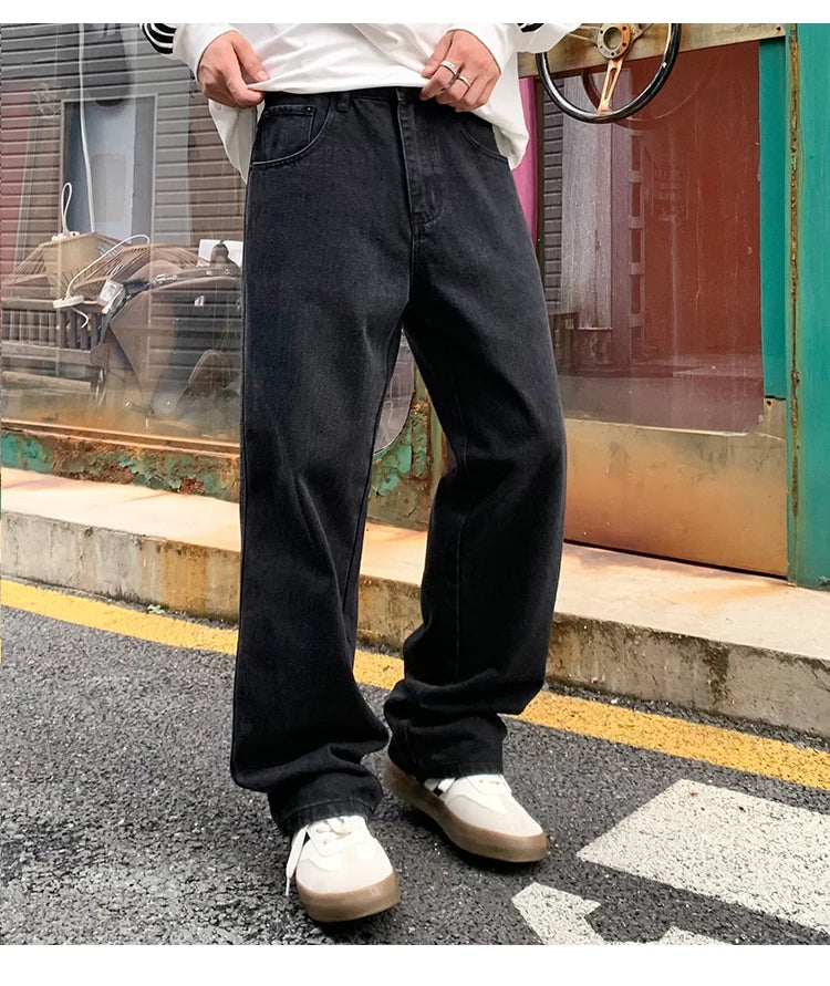 Men's Daily Casual American Korean Loose Jeans Spring Summer Fashion Street Style Retro Straight Wide Leg Y2K Jeans Denim Pants