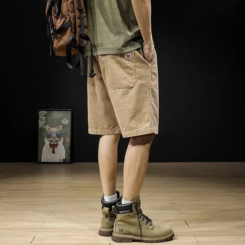 2026 Summer Casual Corduroy Y2K Shorts For Men American Retro Loose Straight Short Pants High Street Fashion Gym Bermudas