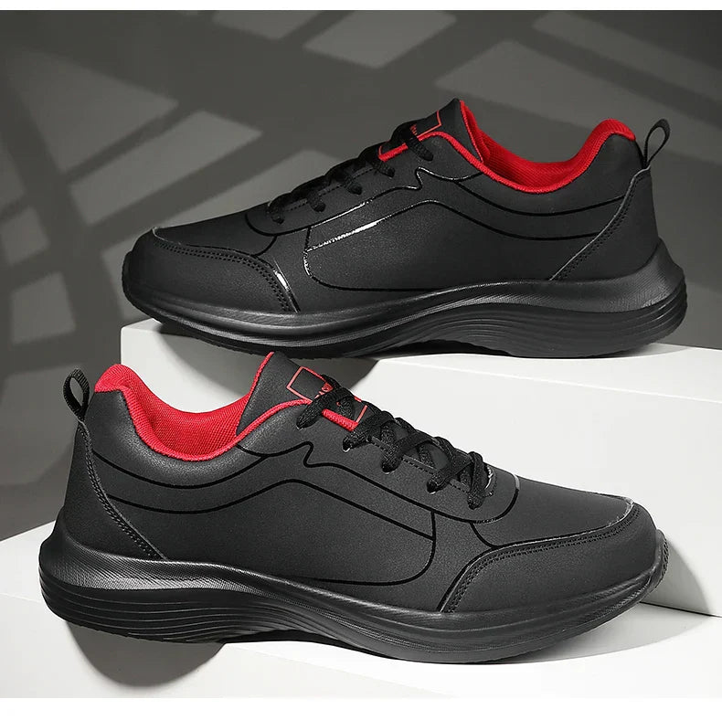 2025 New Lightweight Men Casual Leather Sneakers Non-slip Breathable Male Outdoor Running Shoes Lace Up Soft Sport Shoes