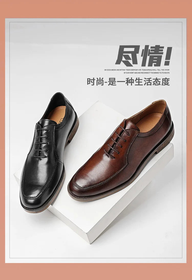 Hot Genuine Leather Shoes Men Wedding Office Dress Shoes Brown Patina Handmade Lace-Up Shoes Business Oxford Footwear