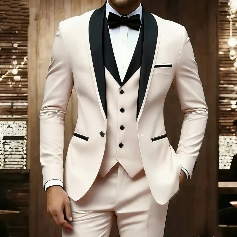 New Men's 3 Piece Suit Business Formal Set, Groom & Groomsman Wedding Suit, Elegant Prom & Party Outfit