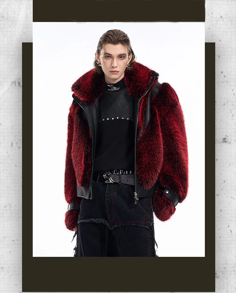 Autumn Winter Cool Handsome Thick Warm Patchwork Faux Fur Coat Men Luxury Designer Clothes Zip Up Fluffy Jacket 2025