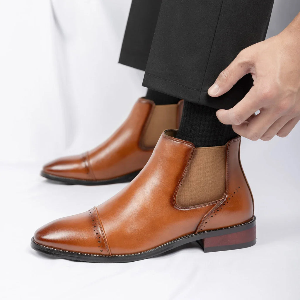 2025 Retro Men's Solid Color Pointed Business  Boot  Comfortable Wedding  Party Shoe Breathable  And  Anti-Slip Ankle Boots