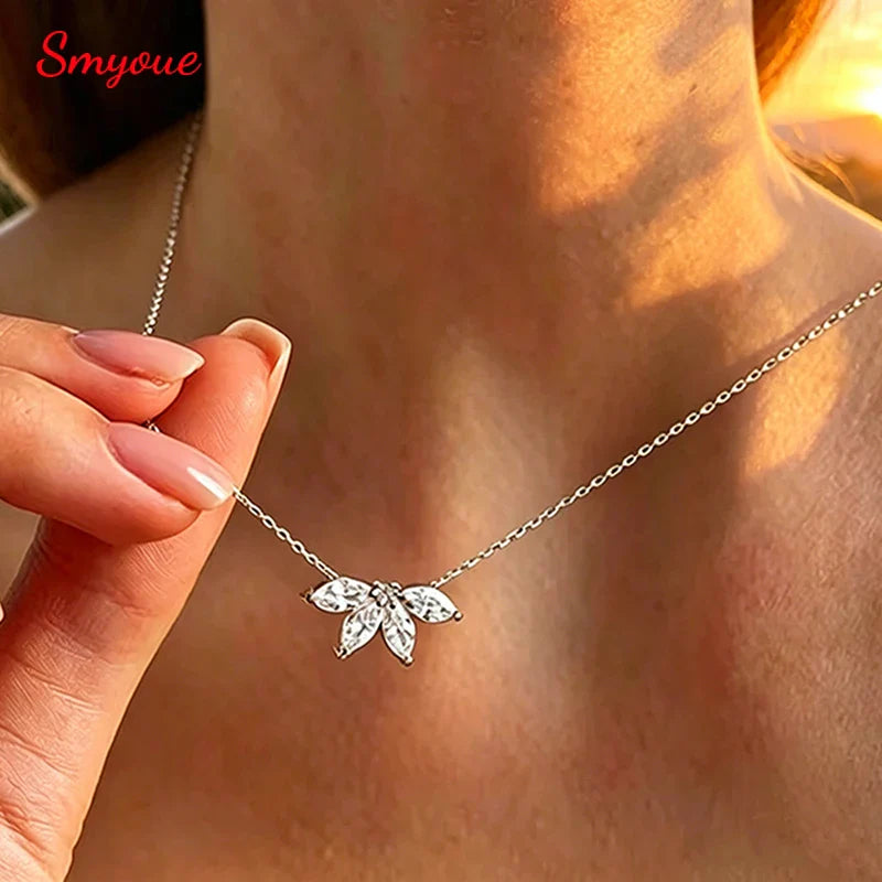 2CTTW 4*8mm Marquise Cut Full Moissanite Pendant Necklace for Women Flower Lab Diamond Wedding Pure 925 Silver Jewelry