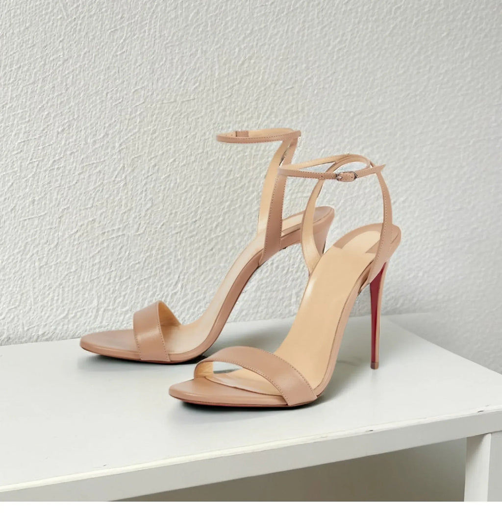 New slim heel nude sexy one-piece high-heeled sandals with feminine temperament, French women's comfortable high-heeled shoes