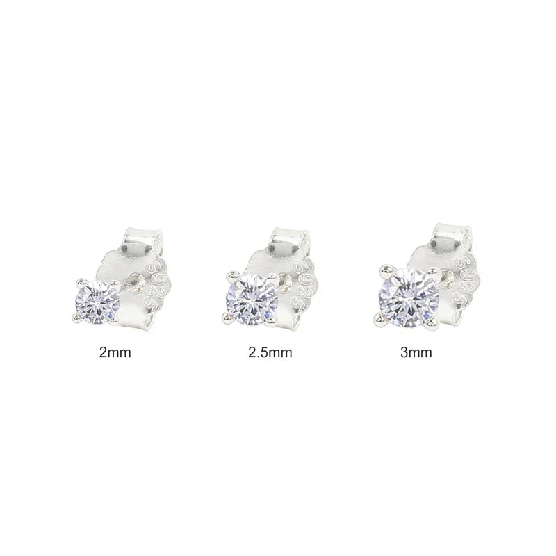 3pcs/set Bling Zircon Earring 925 Sterling Silver Cute Mini Heart Star Stud Earrings Ear Bone Earlobe Piercing Jewerly