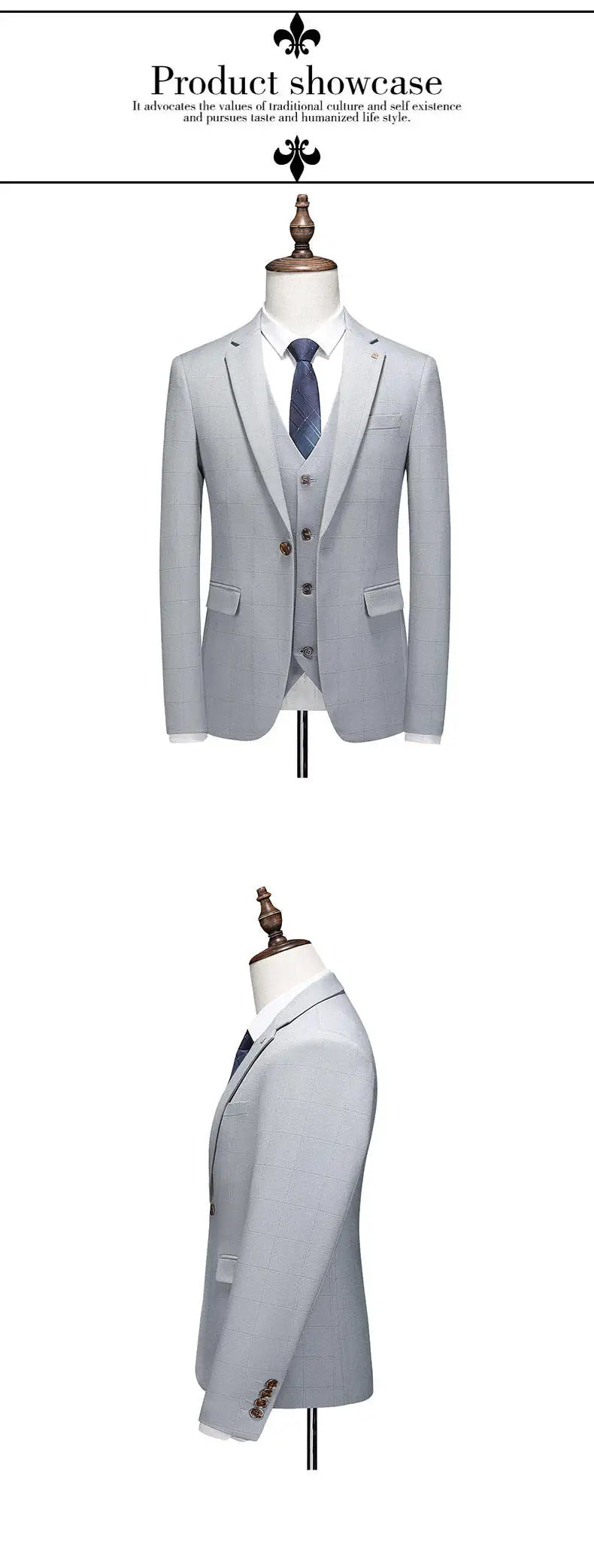 ( Jacket + Vest + Pants ) Fashion Boutique Plaid Mens Casual Business Suit Groom Wedding Dress Formal Slim Plaid Suit