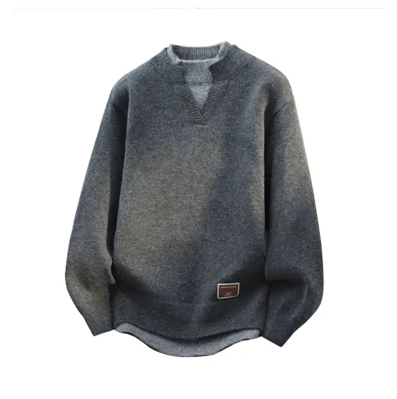 Fake Two Piece Pullover Cardigan Men Round Neck Long Sleeve Clothing Thermal Warm Comfortable Youth Casual Knit Sweater