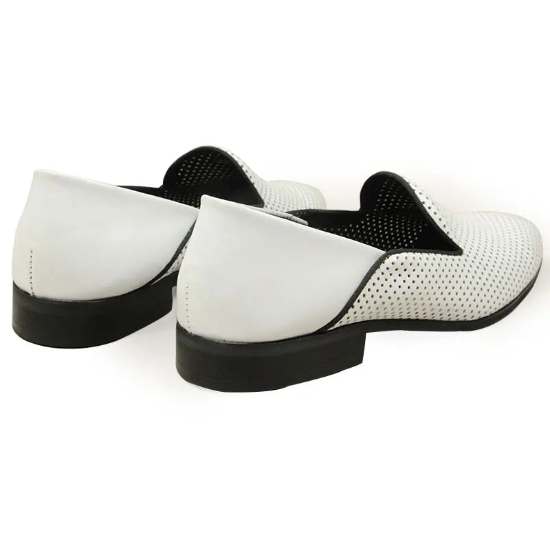 New Loafers White Men's Shoes Summer Casual Shoes for Men Genuine Leather Breathable Hollow Soft Hand Sewing Luxury Fashion Shoe