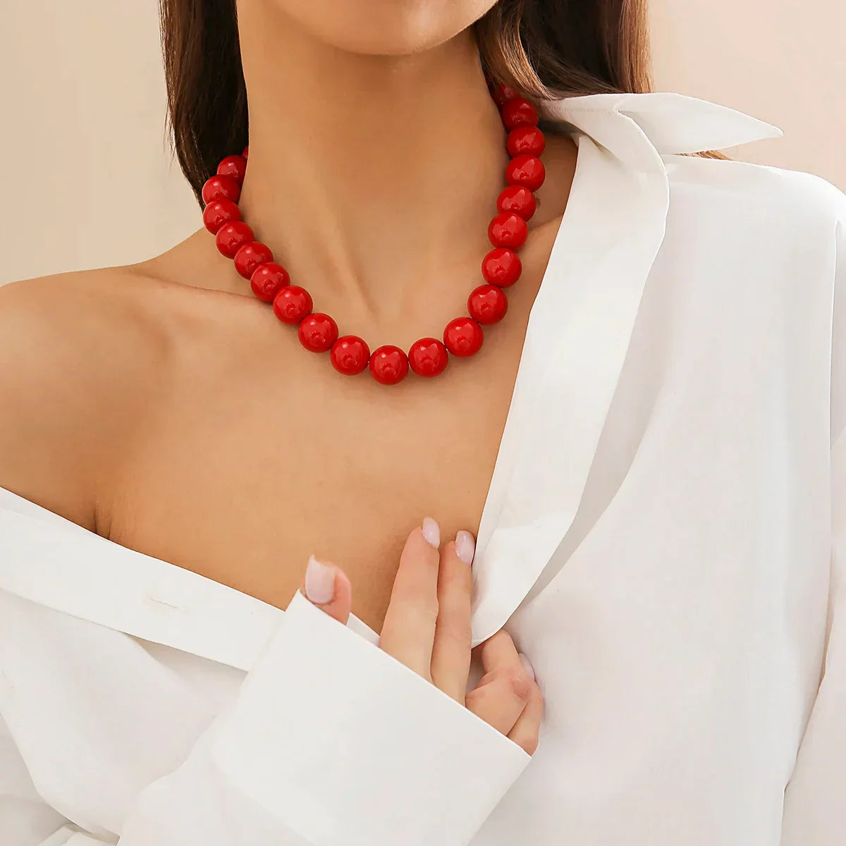 Salircon Gothic Simple Acrylic Red\Black Big Ball Bead Chain Necklace Women's Y2K Korean Clavicle Necklace Trendy Party Jewelry