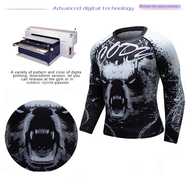 Men's Jiu Jitsu Kimono Rashguard MMA T-shirt Animal Print Compression Shirts Sport Tops Bjj Kickboxing Muay Thai Sport Boxing