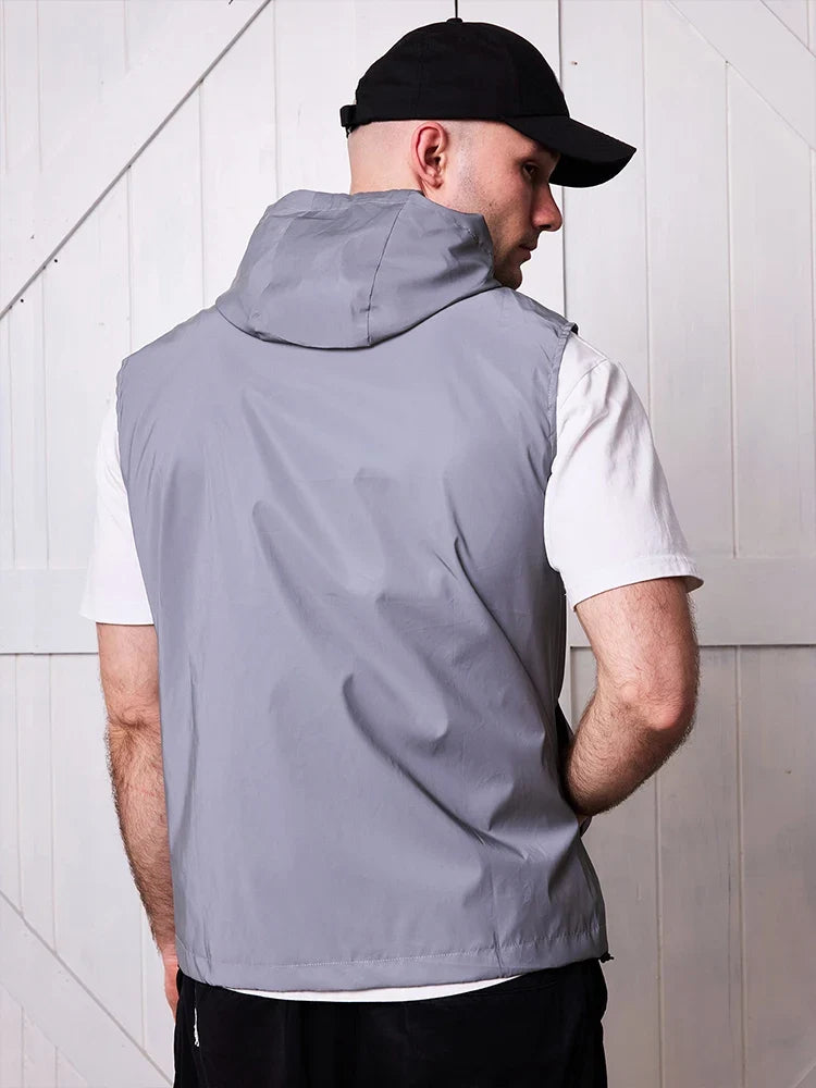 Night Reflective Vest Men's Spring Summer Thin Hooded Fashion Casual Outdoor Run Dancing Hip-hop Streetwear Glowing Clothes
