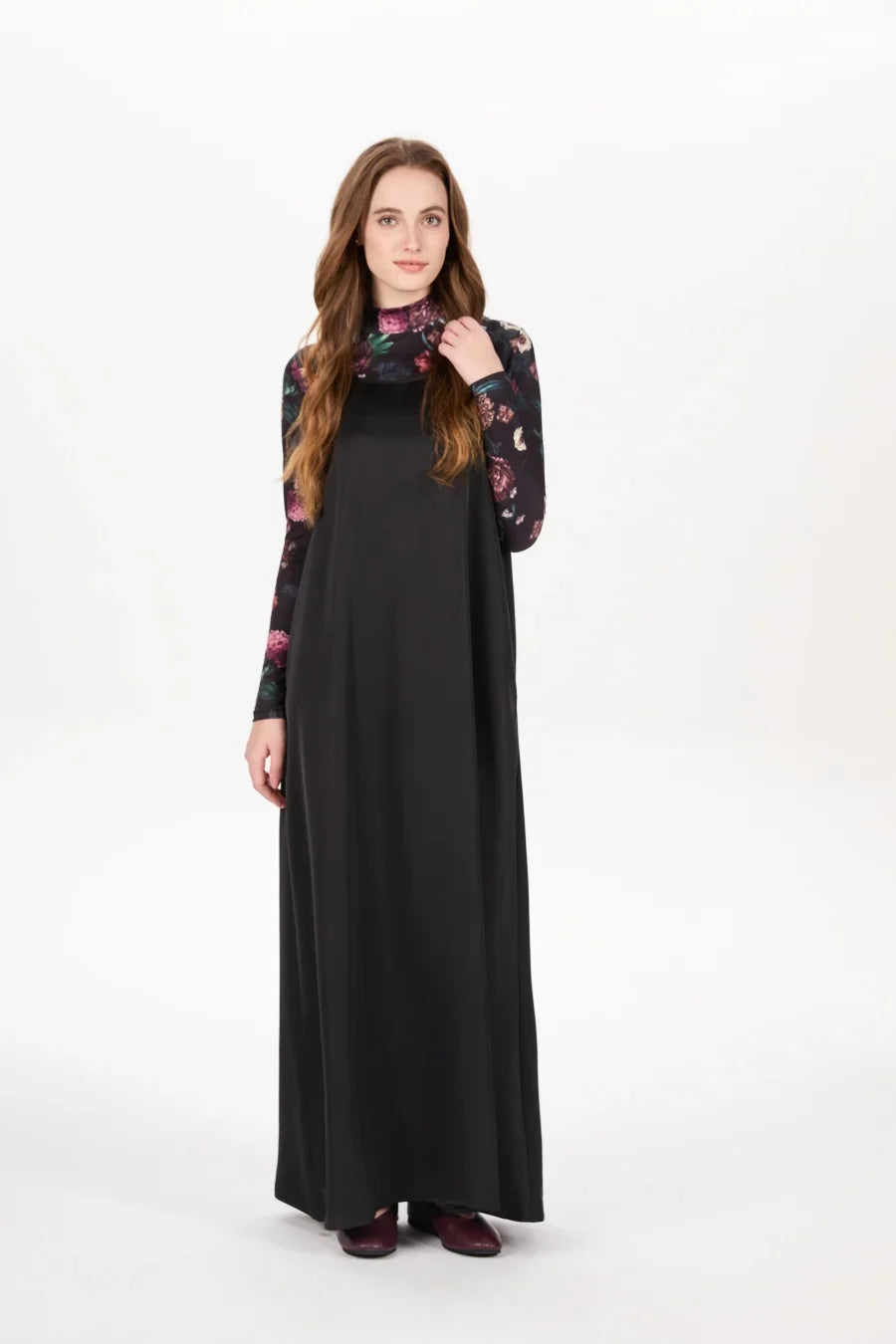 AW25 woman clothing mockneck + elegance slip satin dress matching look adjustable maxi floor length lady wear