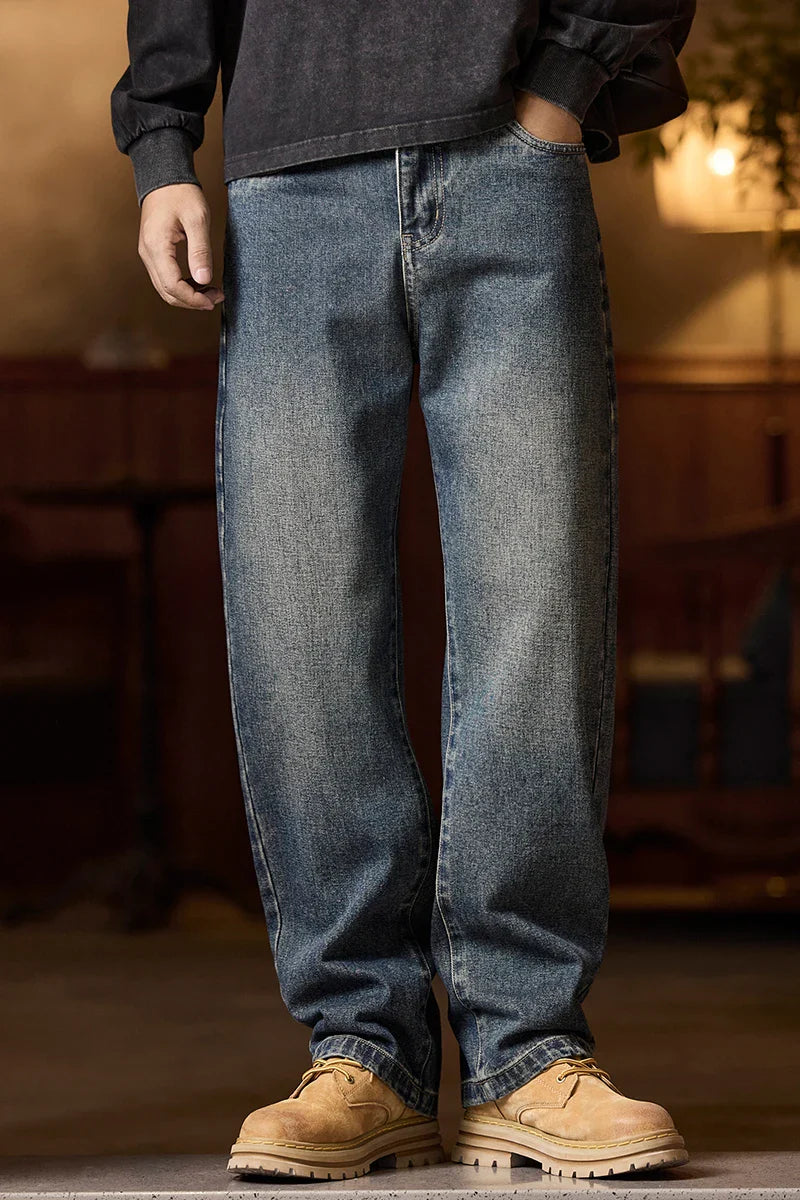 Mens Elastic Waist Jeans Relaxed Fit Men's Blue Jeans with Elastic Waist with Zipper and Button