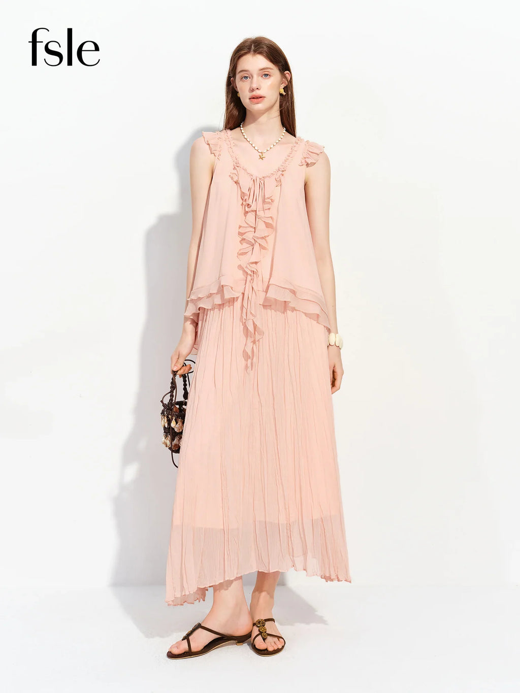 2026 Summer Women's French-Inspired Romantic V-Neck Self-Tie Blouse Ruffle Trim & Matching Separate for Daily