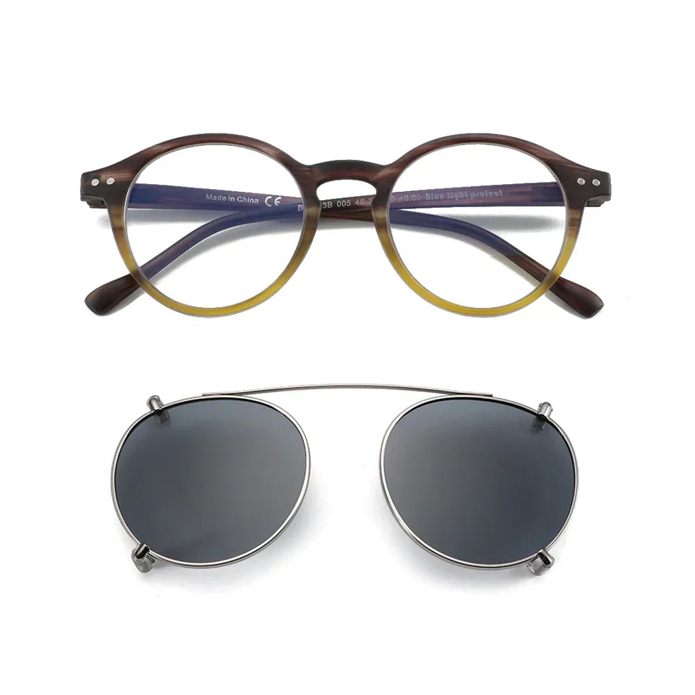 Steampunk Style Glasses (Anti Blue Light Blocking Eyewear) + Clip Lenses（Polarized Sunglasses Clips）for Women Men