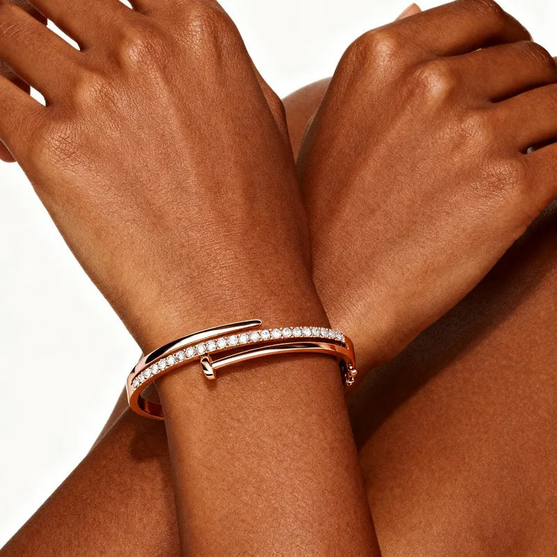 Daisini Nail Shape Bracelet Embellished with Premium Grade Crystal From Swarovski for Women 18k Gold Plated Couple Holiday Gift