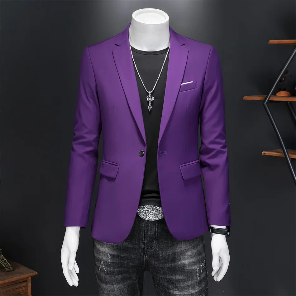 15-color boutique fashion suit 6XL men's slim groom wedding suit jacket business office suit casual solid color suit jacket