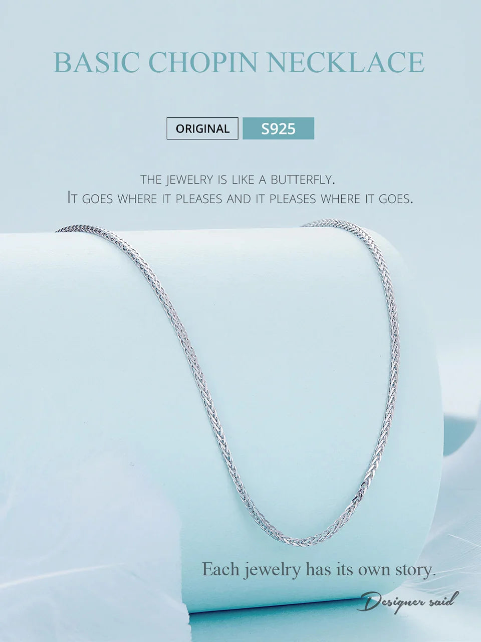 925 Sterling Silver Basic Chopin Necklace Simple Style Chain Link for Women Platinum Plated Fine Jewelry SCA019