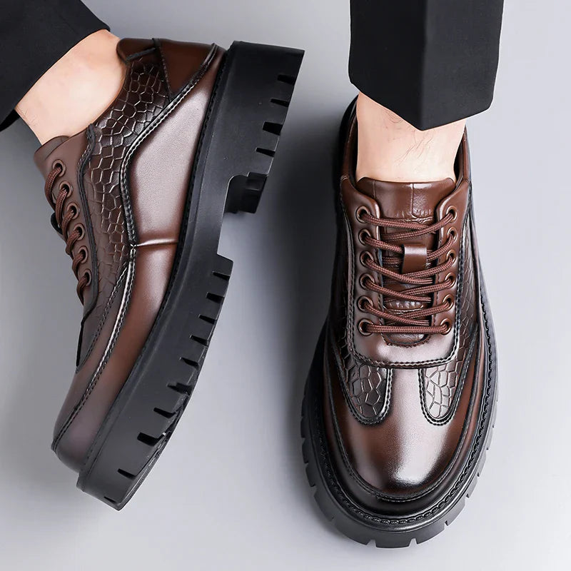 Retro Brown Men's Banquet Leather Shoes Thick Soled Wear-resistant Work Shoes2025 Classic Brand Men's Business Dress Shoes
