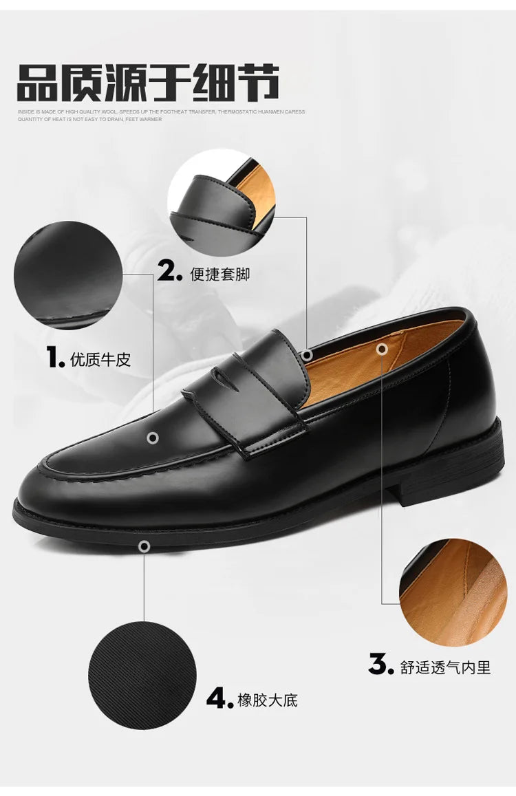 Men's Plus Size Genuine Leather Loafers Slip-on Formal Business Casual Dress Shoes for Man Spring Autumn New Wedding Shoes Male