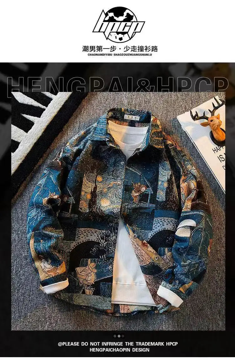 2025 spring Men's doodle Camouflage Men Jacket Loose Turn Down Collar Cargo Lapel Coat printing fashion jackets Outerwear male