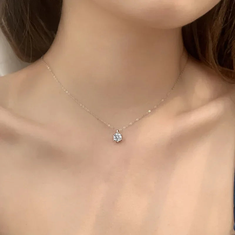 1 2 Carat Real Moissanite Pendant Necklace For Women 6 Prong 100% 925 Sterling Silver Wedding Party Bridal Fine Jewelry