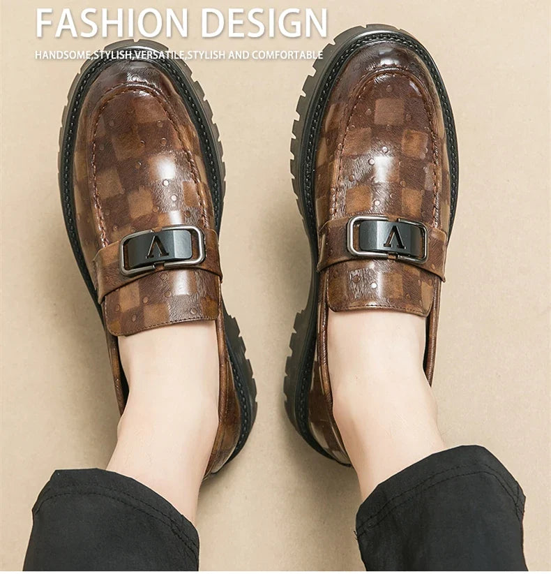 New Platform Men's Casual Shoes Comfortable Fashion Luxury Loafers Men's Leather Shoes Heightening Loafers Beans Driving Shoes