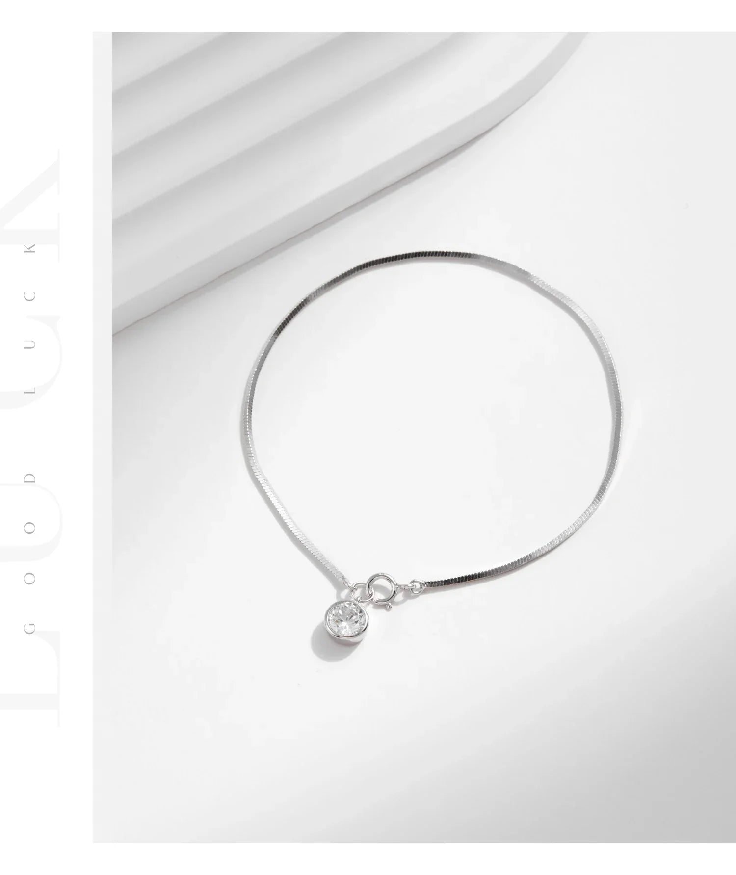 925 Sterling Silver Snake Chain Bracelet White Gold Sparkling Round CZ Charm Dainty Chain Bracelet for Women Jewelry