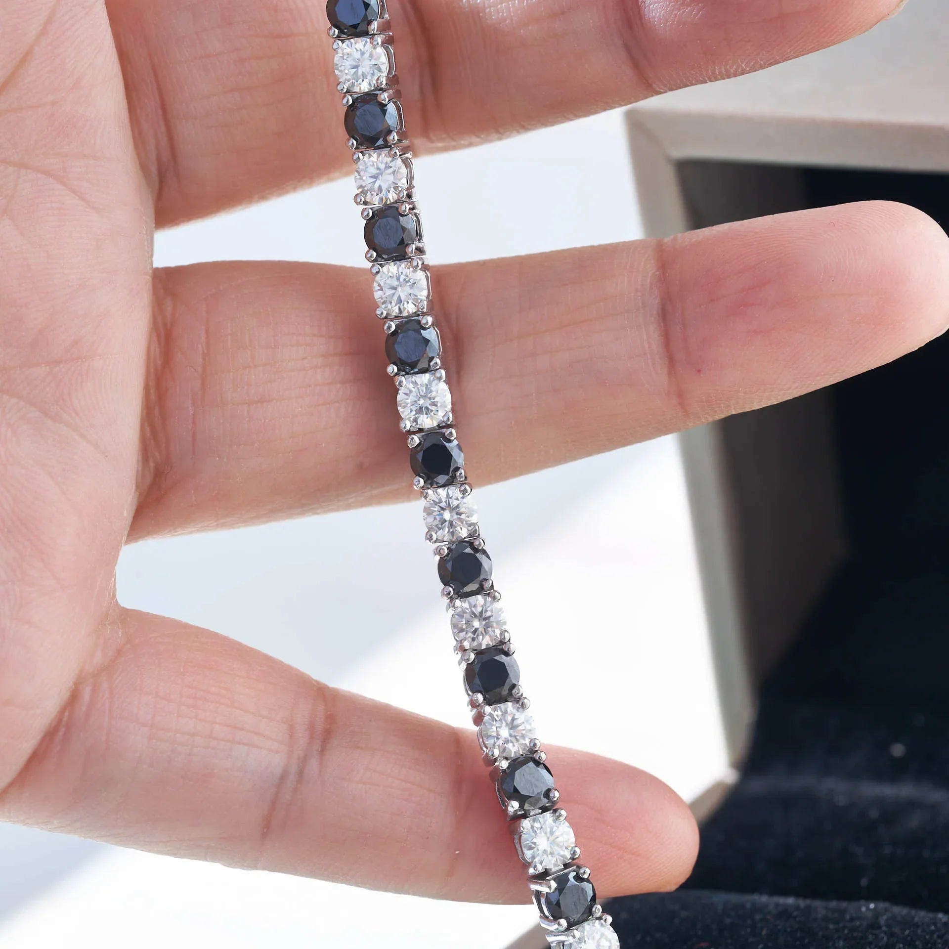 Sparkling 3/4/5/6.5MM Black White Full Moissanite Diamond Tennis Bracelet for Men Women Original S925 Silver Link Bracelets