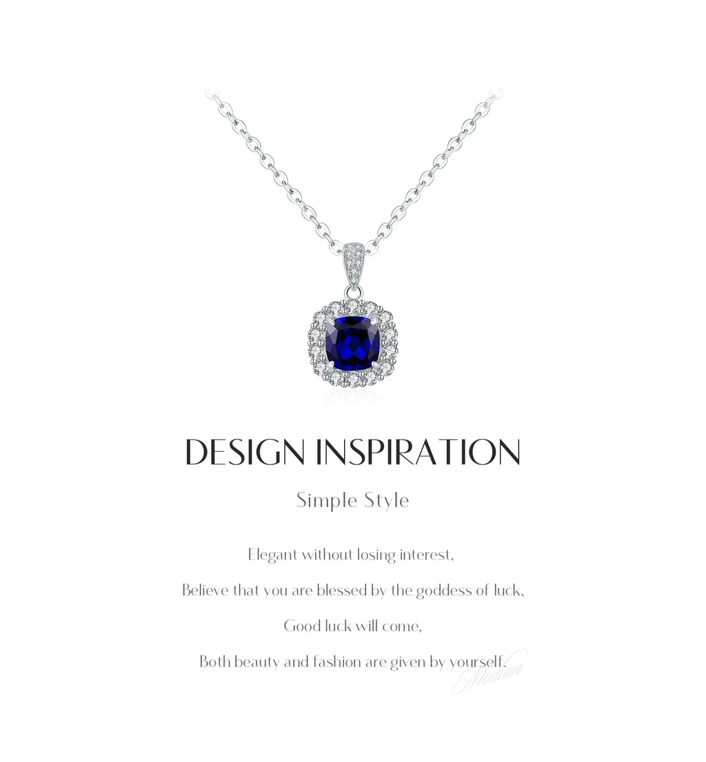 925 Sterling Silver Elegant Luxury Geometric Royal Blue Zirconia Pendant Necklaces For Women Anniversary Fine Jewelry