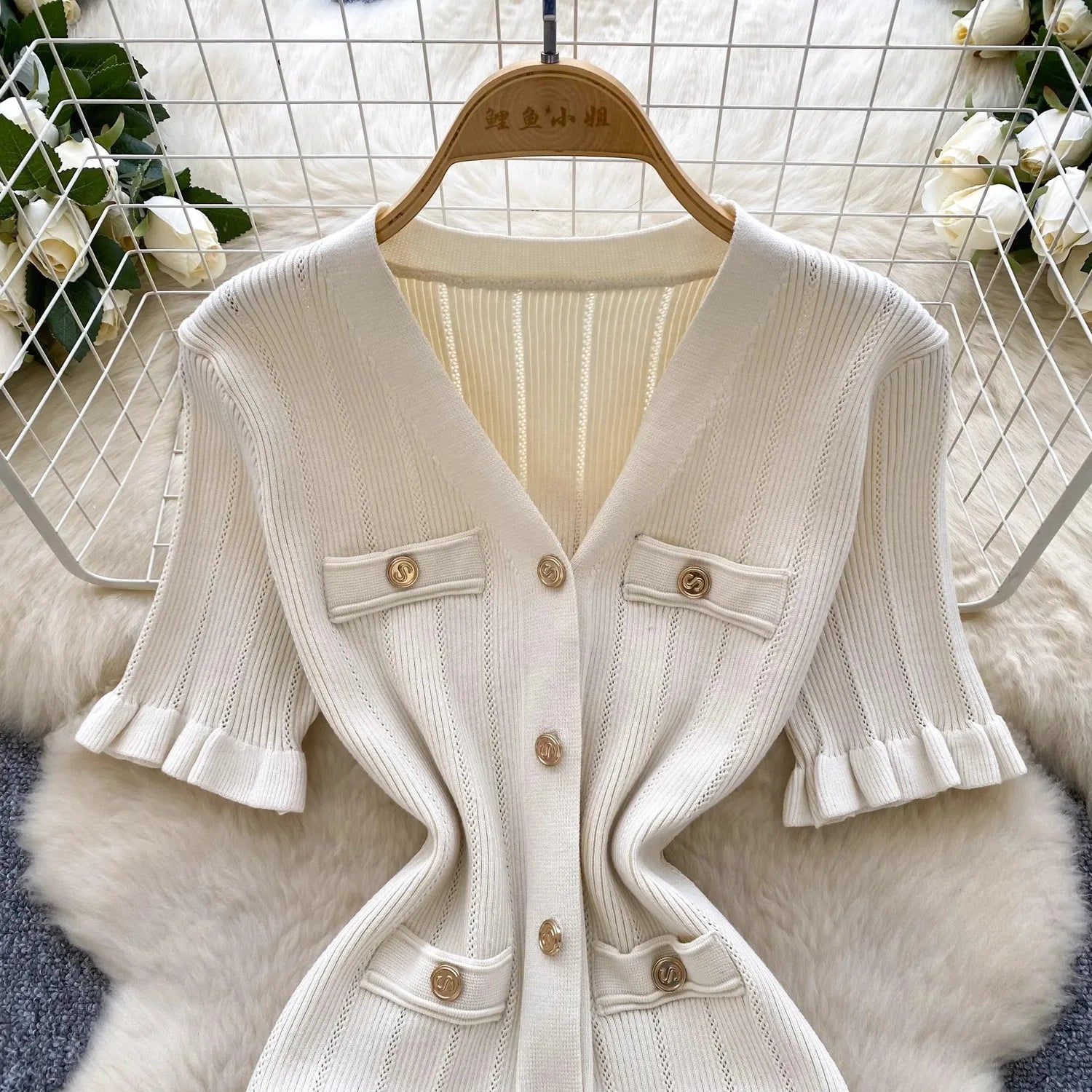 Brand Fashion Vintage Knitted Long Dress Spring Summer Women Elegant V-neck Ruffled Bodycon Sweater Dress Party Vestido
