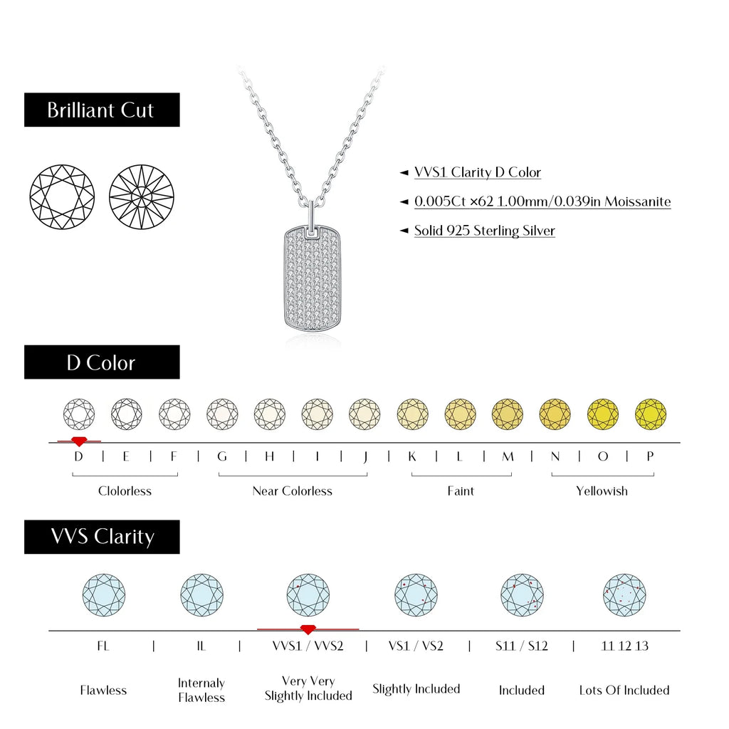 D Color Moissanite Rectangle Brand Necklace 925 Sterling Silver Trendy Stackable Pendant Necklaces For Women Fine Jewelry