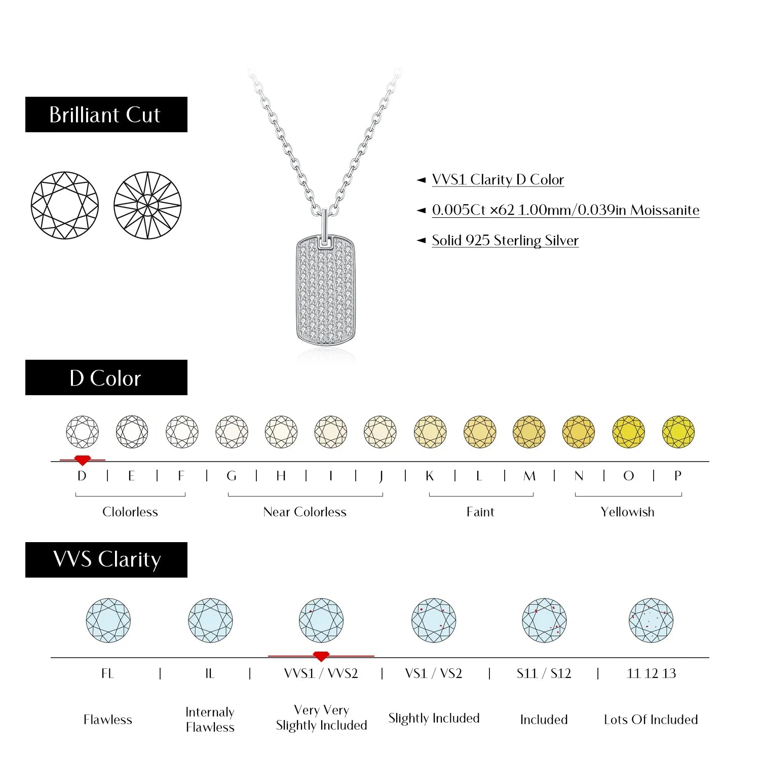 D Color Moissanite Rectangle Brand Necklace 925 Sterling Silver Trendy Stackable Pendant Necklaces For Women Fine Jewelry