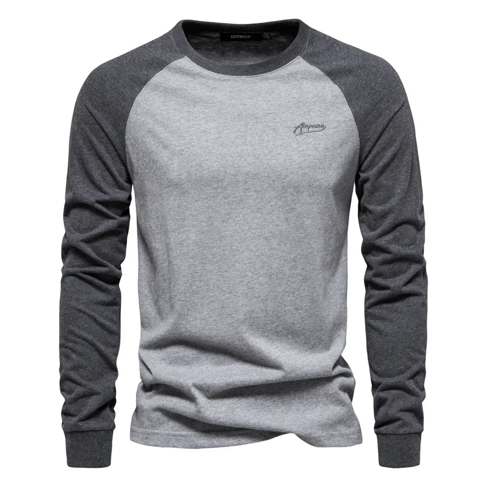 Men's T-shirts 100% Cotton Long Sleeve O-neck Pactwork Casual T shirts for Men New Spring Designer Tees Men Clothing