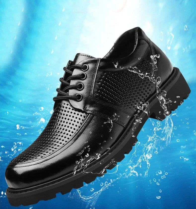 2026 Summer New Hallow Leather Shoes for Men Black Fashion Business Dress Shoes Male Lace Designer Platform Shoe Man